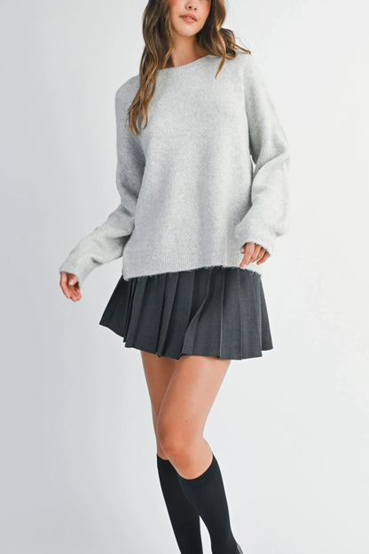 Crew Neck Open Back Bow Detail Sweater