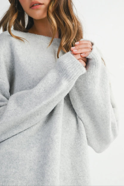 Crew Neck Open Back Bow Detail Sweater