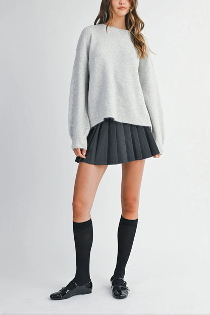 Crew Neck Open Back Bow Detail Sweater