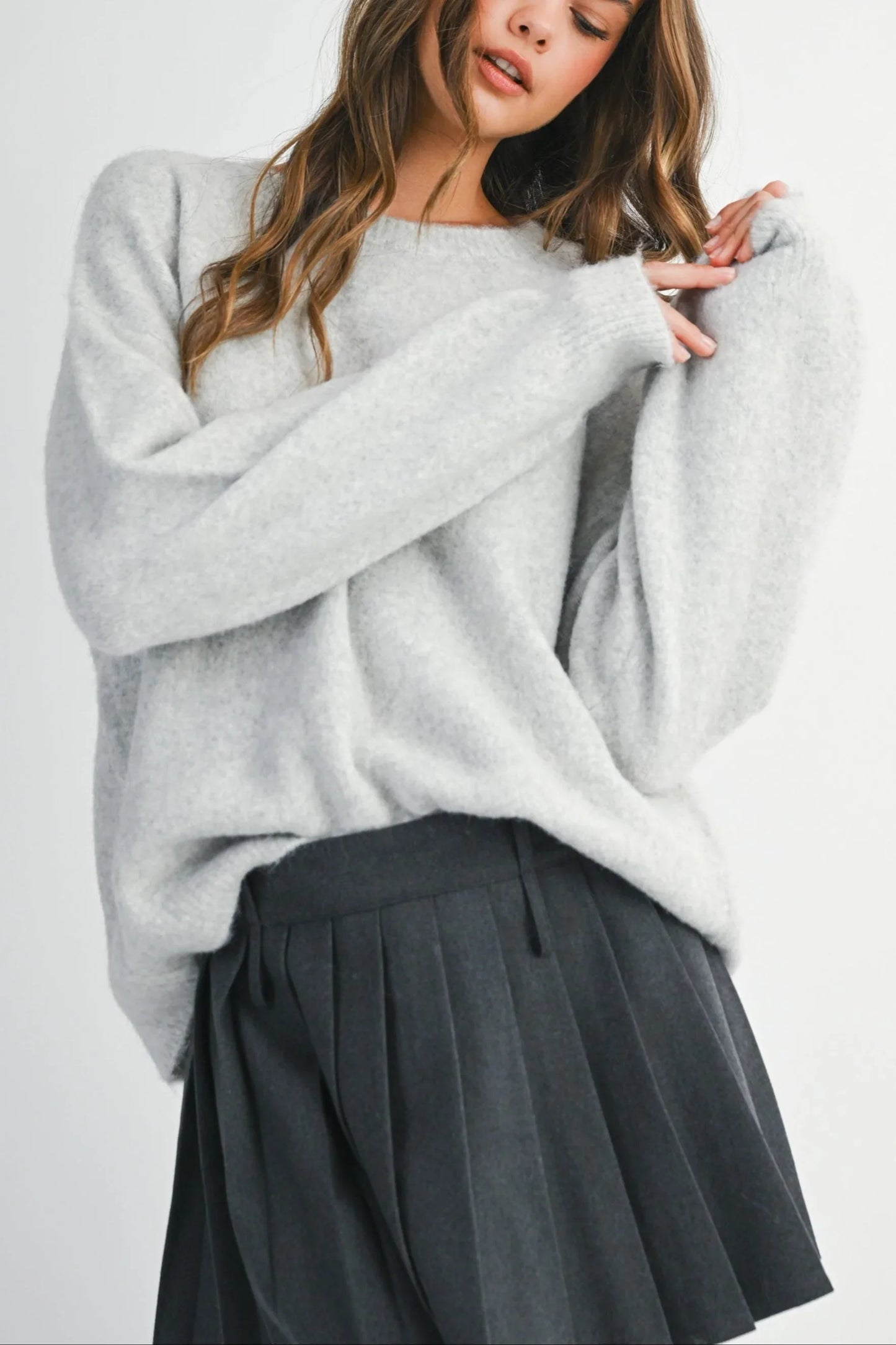 Crew Neck Open Back Bow Detail Sweater