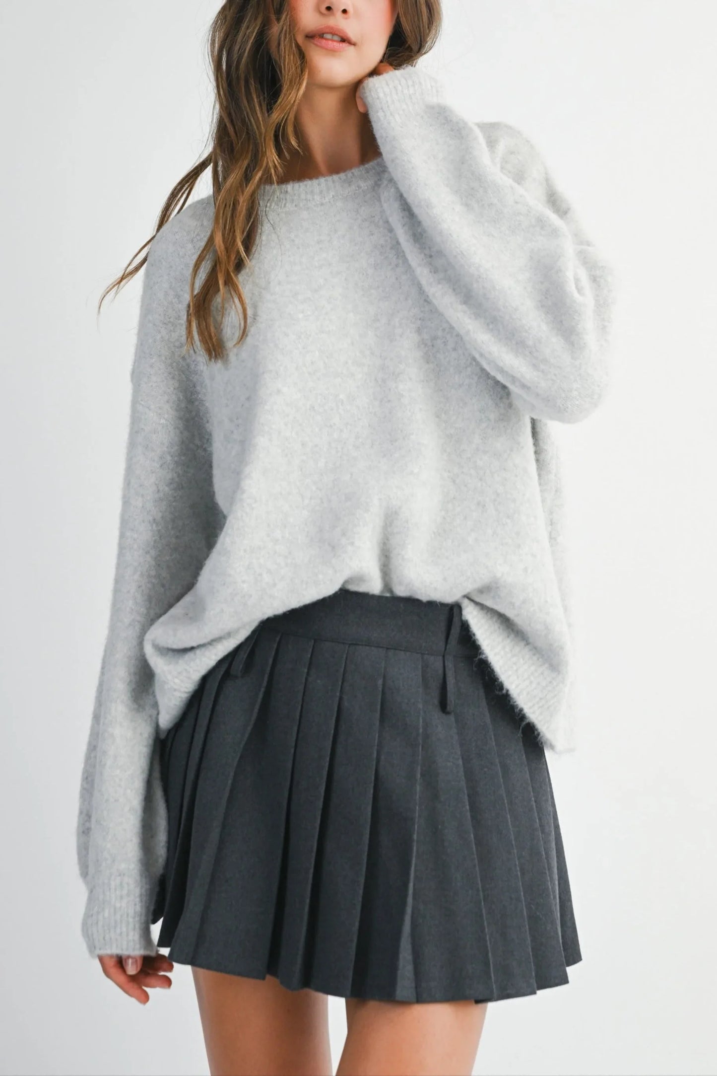 Crew Neck Open Back Bow Detail Sweater