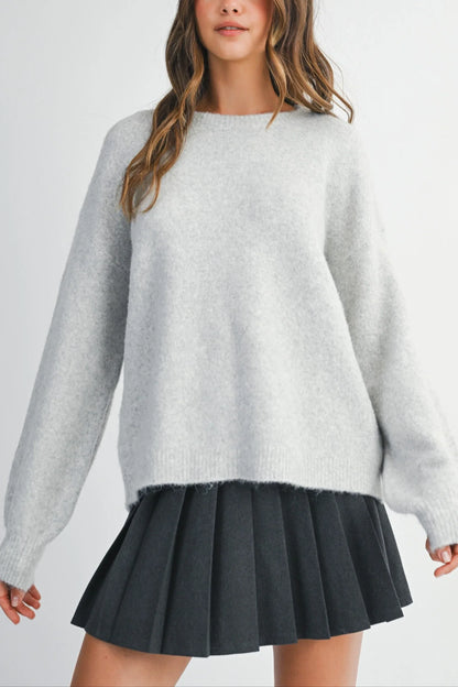 Crew Neck Open Back Bow Detail Sweater