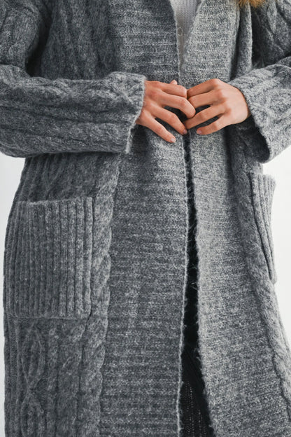 Cozy Cable Knit Longline Cardigan with Sailor Collar
