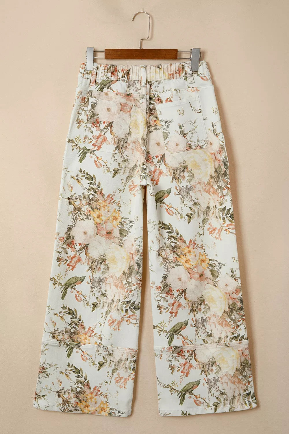 Women's Vintage Floral Print High Waist Wide Leg Jeans - Jeans