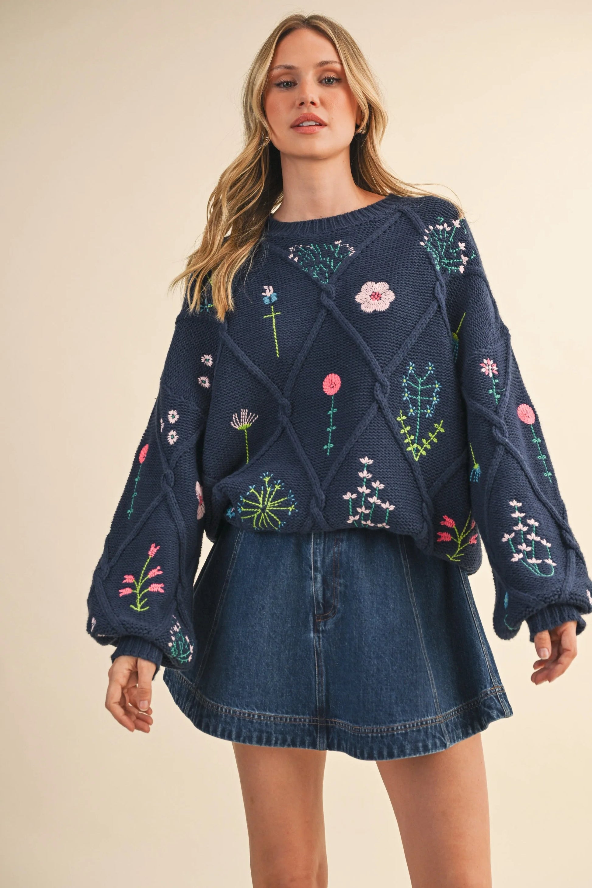 Floral Embroidered Knit Sweater