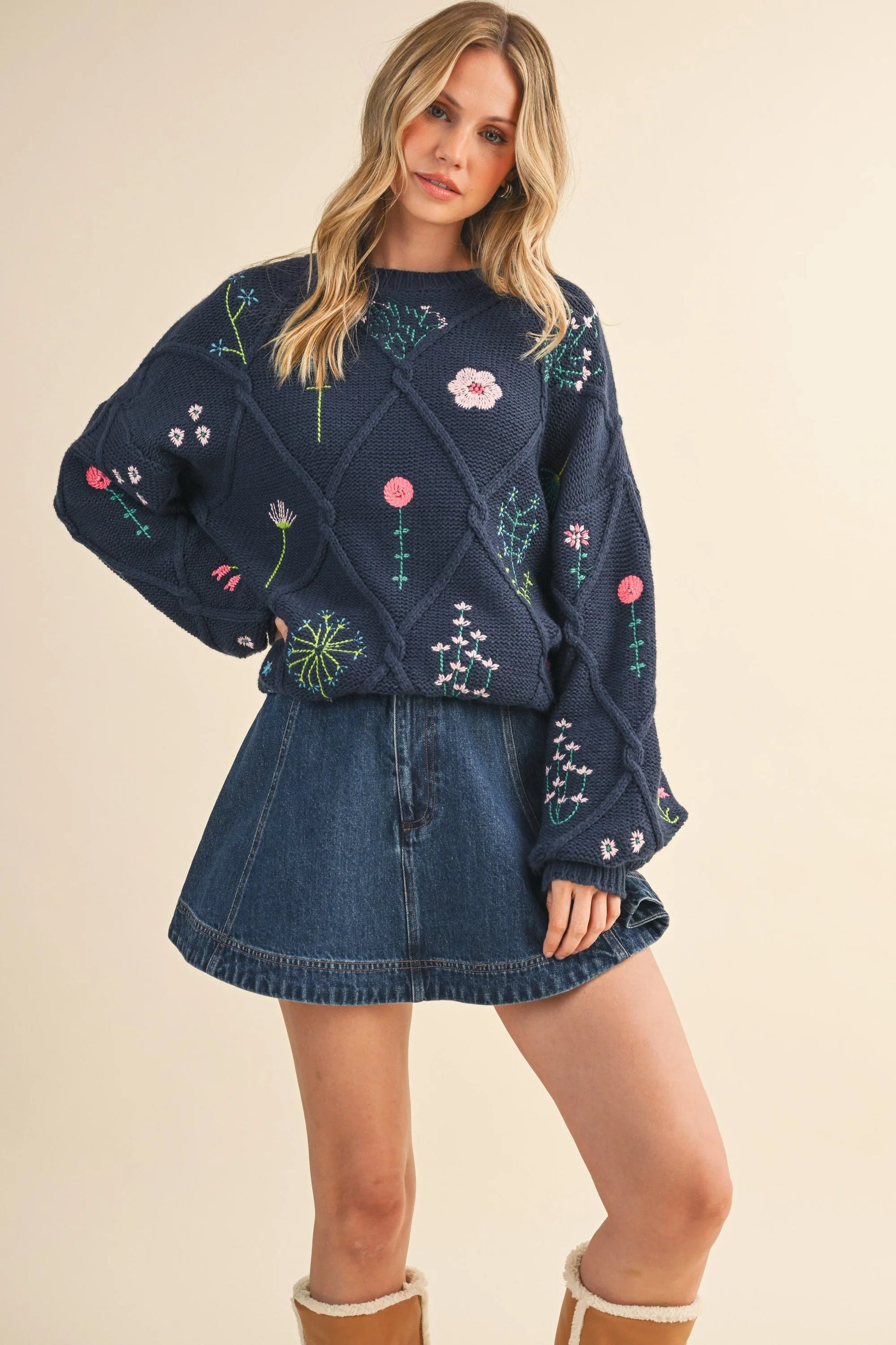 Floral Embroidered Knit Sweater