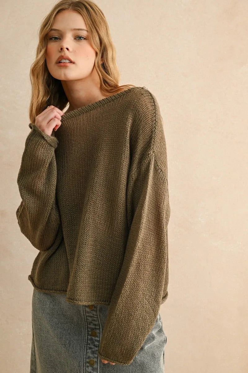 Lightweight Oversized Knit Sweater Olive