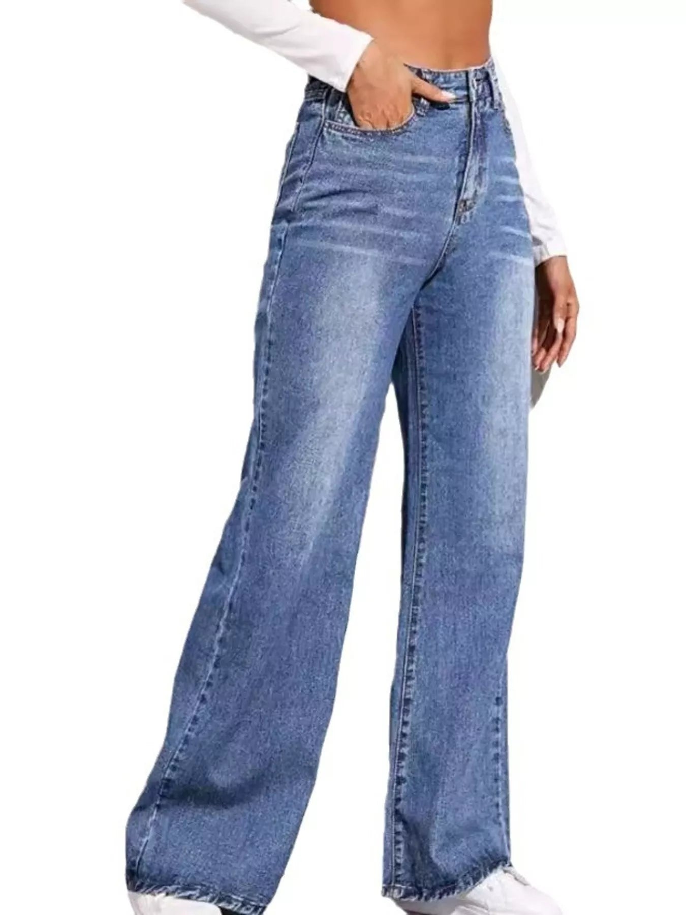Light Wash High-Waisted Wide Leg Jeans - Jeans