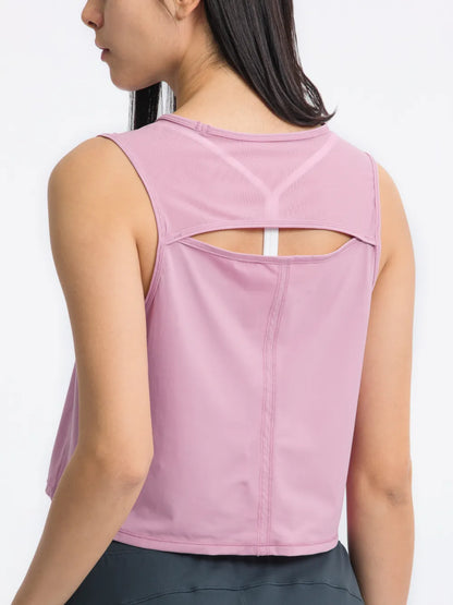 Open Back Slit Round Neck Activewear Tank Top