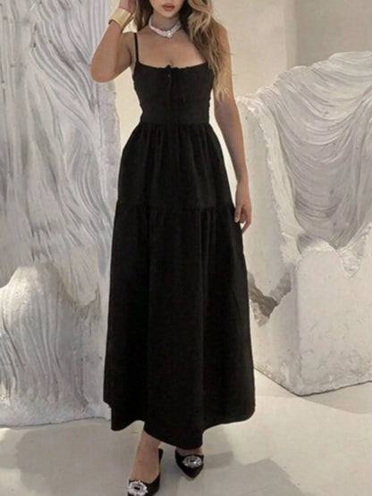 Lace Up Back Maxi Cami Tiered Dress - Maxi Dresses