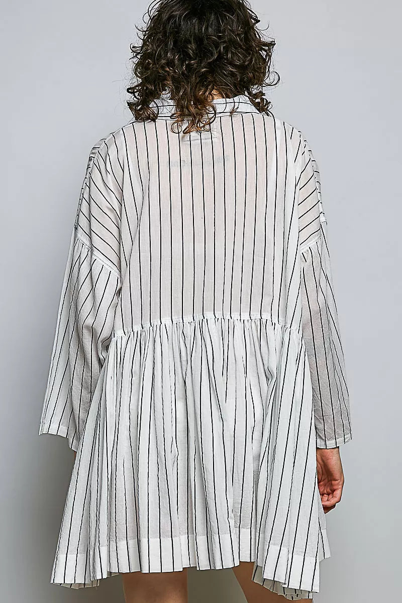 Women's Striped Relaxed Fit Shirt Mini Dress - Mini Dresses