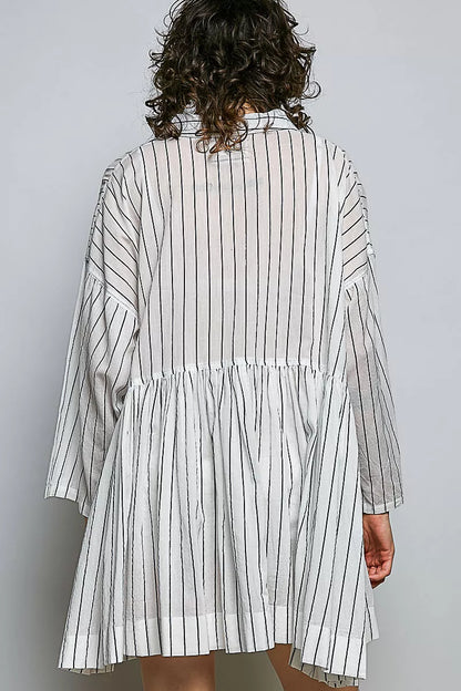 Women's Striped Relaxed Fit Shirt Mini Dress - Mini Dresses