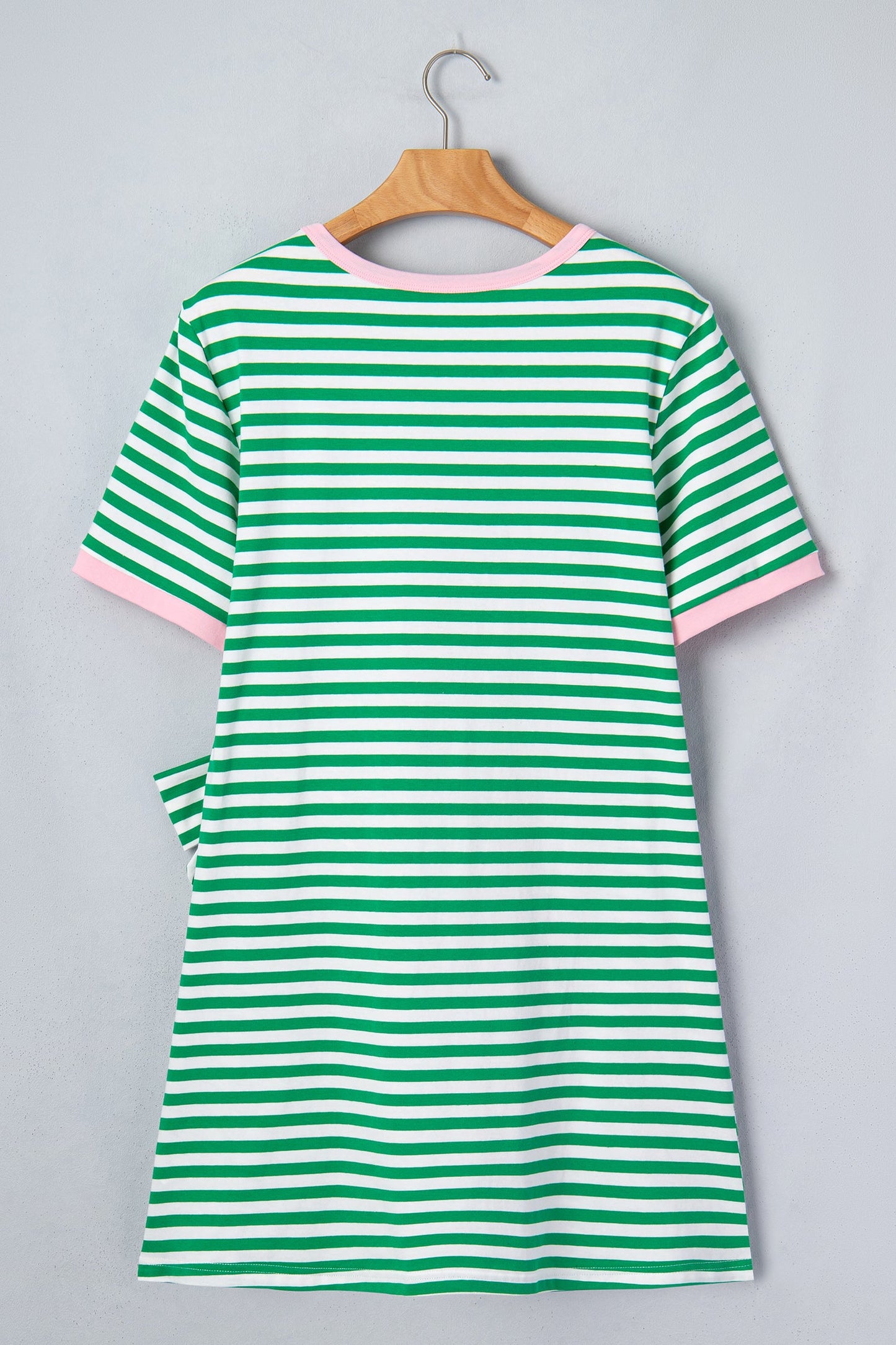 Striped Contrast Trim Tie Waist Coastal Mini Dress — Soft Stretch Everyday Style - Dresses/T Shirt Dresses