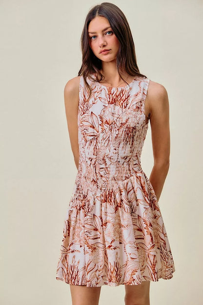 Women's Shell Print Smocked Fit and Flare Mini Dress - Mini Dresses