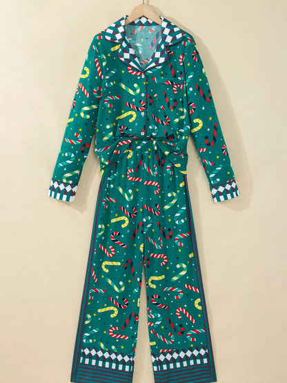 Abstract Candy Cane Print Two-Piece Lounge Set