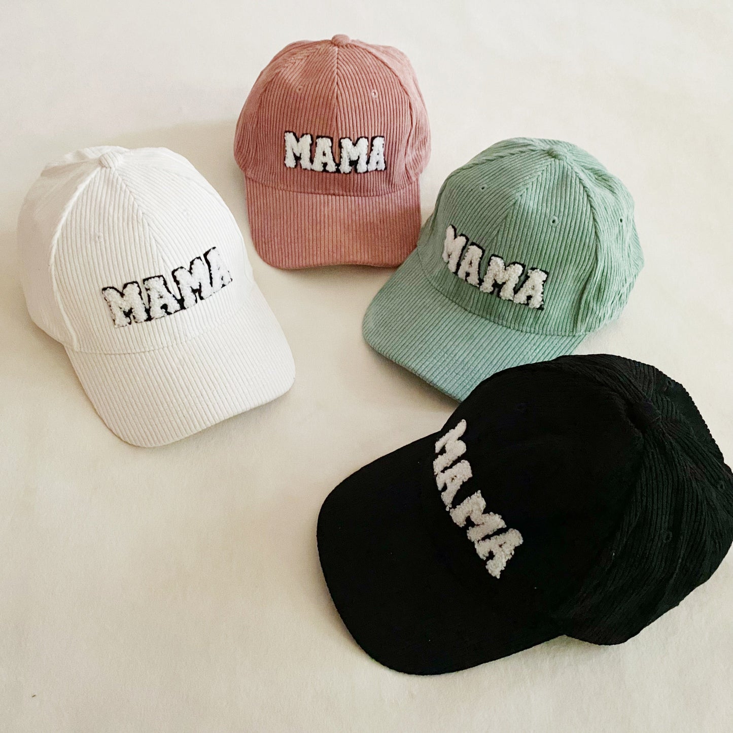 Corduroy MAMA Baseball Cap — Fuzzy Patch Letter Curved Brim Adjustable Fit - Baseball Caps