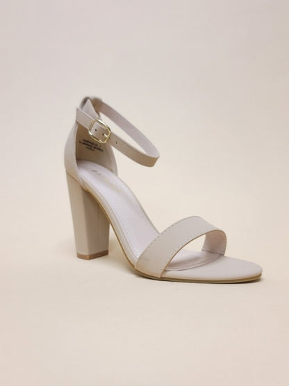 Open Toe Faux Leather Ankle Strap 4" High Heels - NUDE Heels