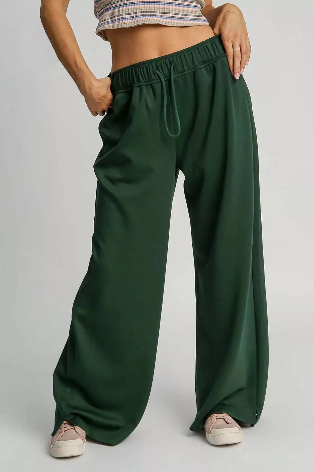 EVERGREEN Elastic Drawstring Waistband Wide Leg Loungewear Pants | Trendy Loungewear Pants Outfit Idea for Women by Ro + Ivy | Elevated Basics, Modern Comfort & Style