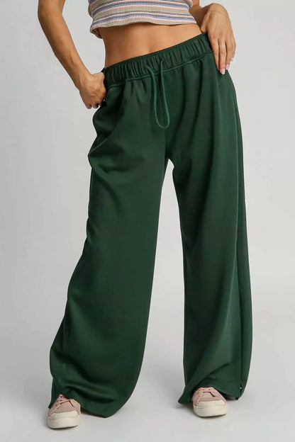 EVERGREEN Elastic Drawstring Waistband Wide Leg Loungewear Pants | Trendy Loungewear Pants Outfit Idea for Women by Ro + Ivy | Elevated Basics, Modern Comfort & Style