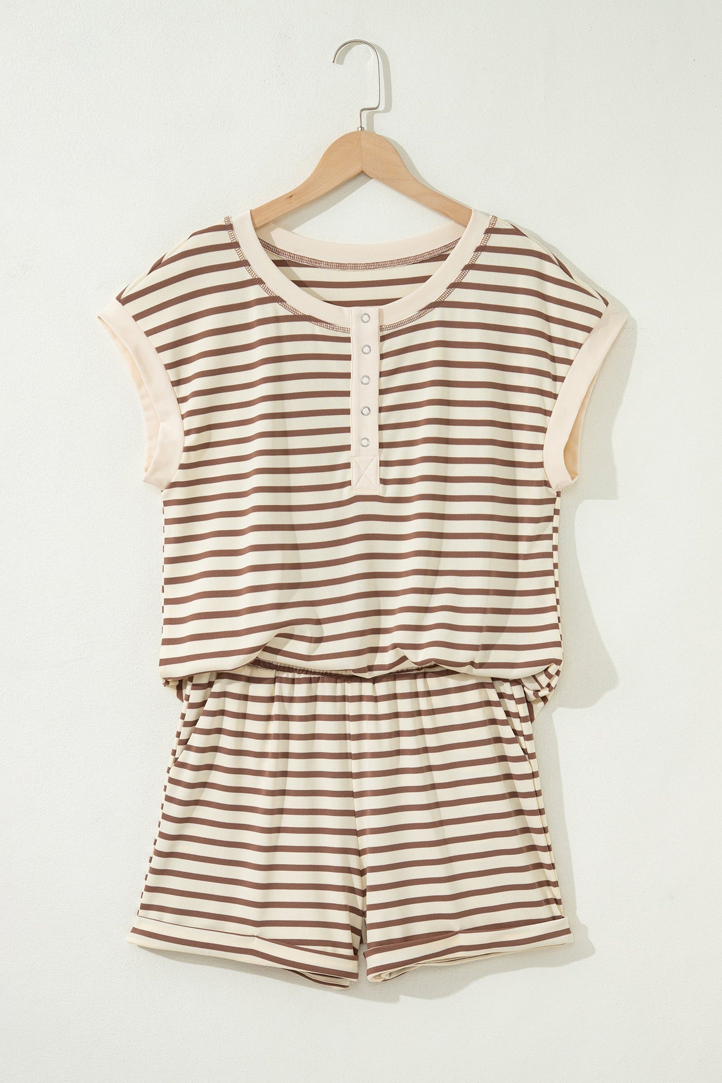 Plus Size Striped Relaxed Top & Elastic Waist Shorts Casual Two-Piece Set — Comfortable Style - Plus Size/Plus Size Loungewear