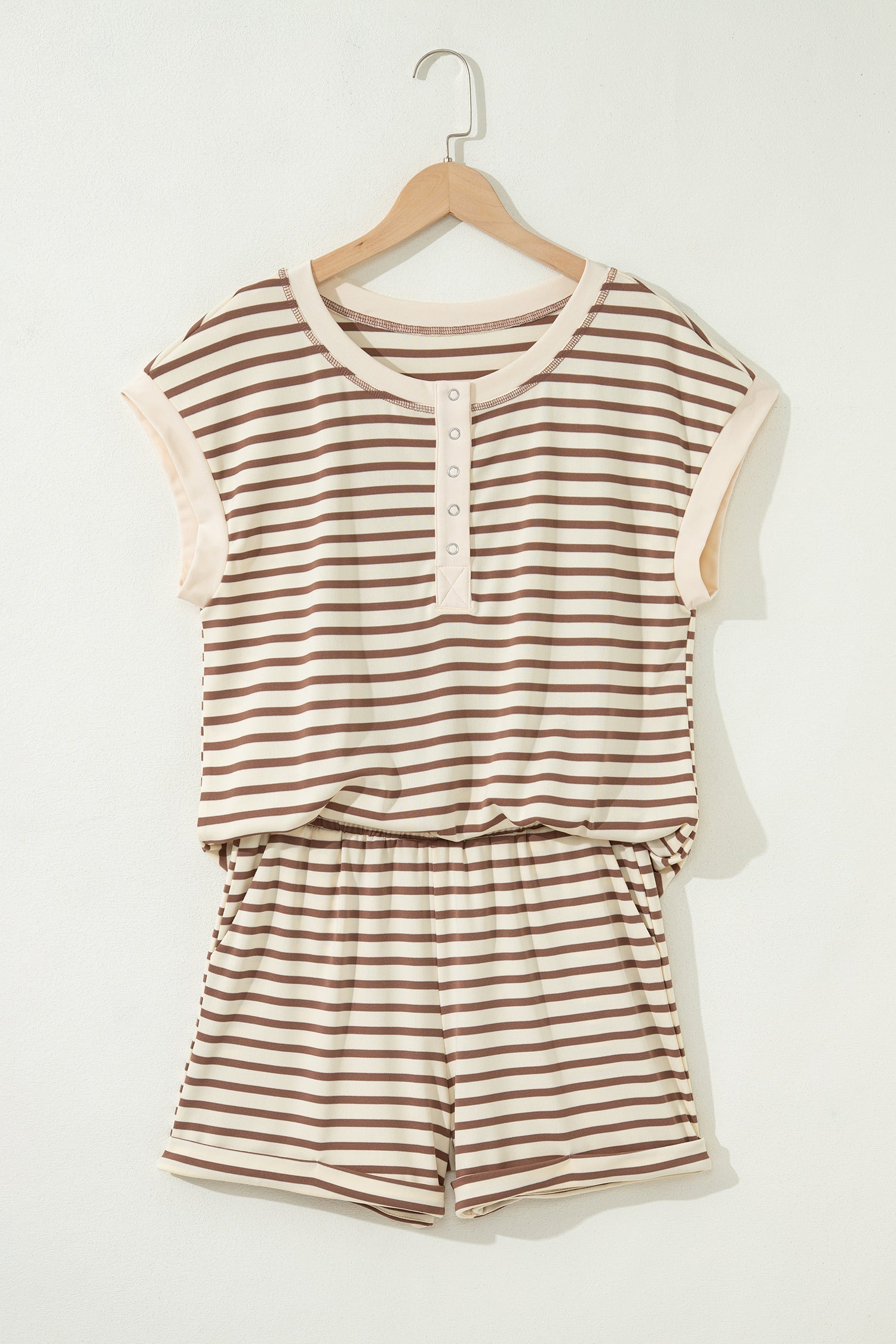 Plus Size Striped Relaxed Top & Elastic Waist Shorts Casual Two-Piece Set — Comfortable Style - Plus Size/Plus Size Loungewear