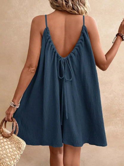 Women's Spaghetti Strap Gauze Mini Dress - Mini Dresses