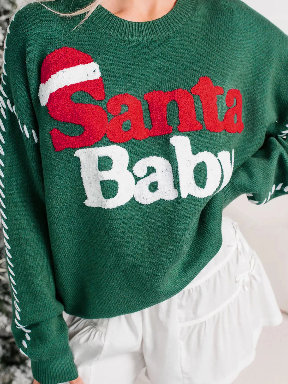 Santa Baby Embroidered Christmas Pullover Sweater