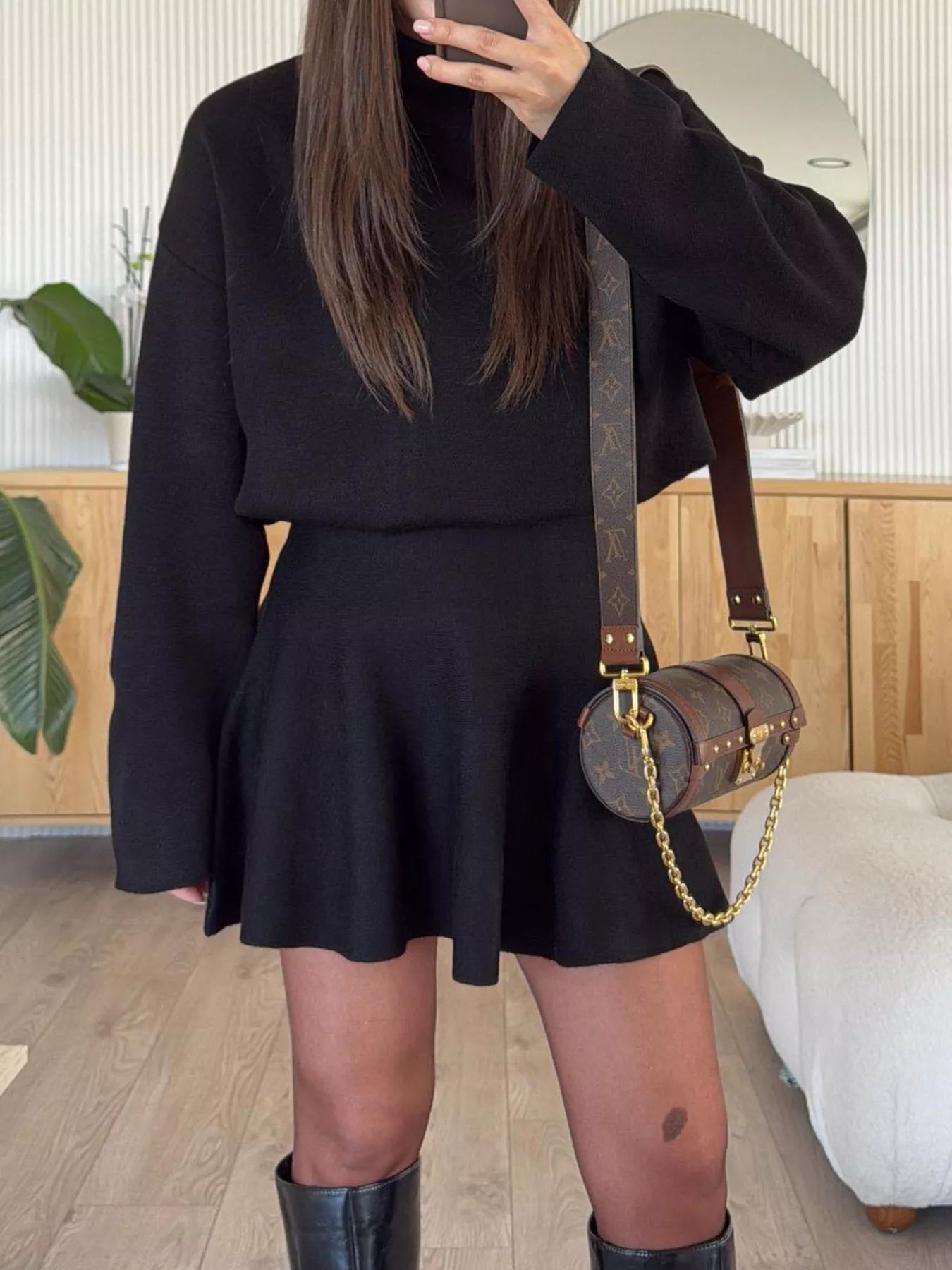 Women's Round Neck Long Sleeve Mini Sweater Dress - Sweater Dresses