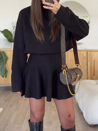 Women's Round Neck Long Sleeve Mini Sweater Dress - Sweater Dresses