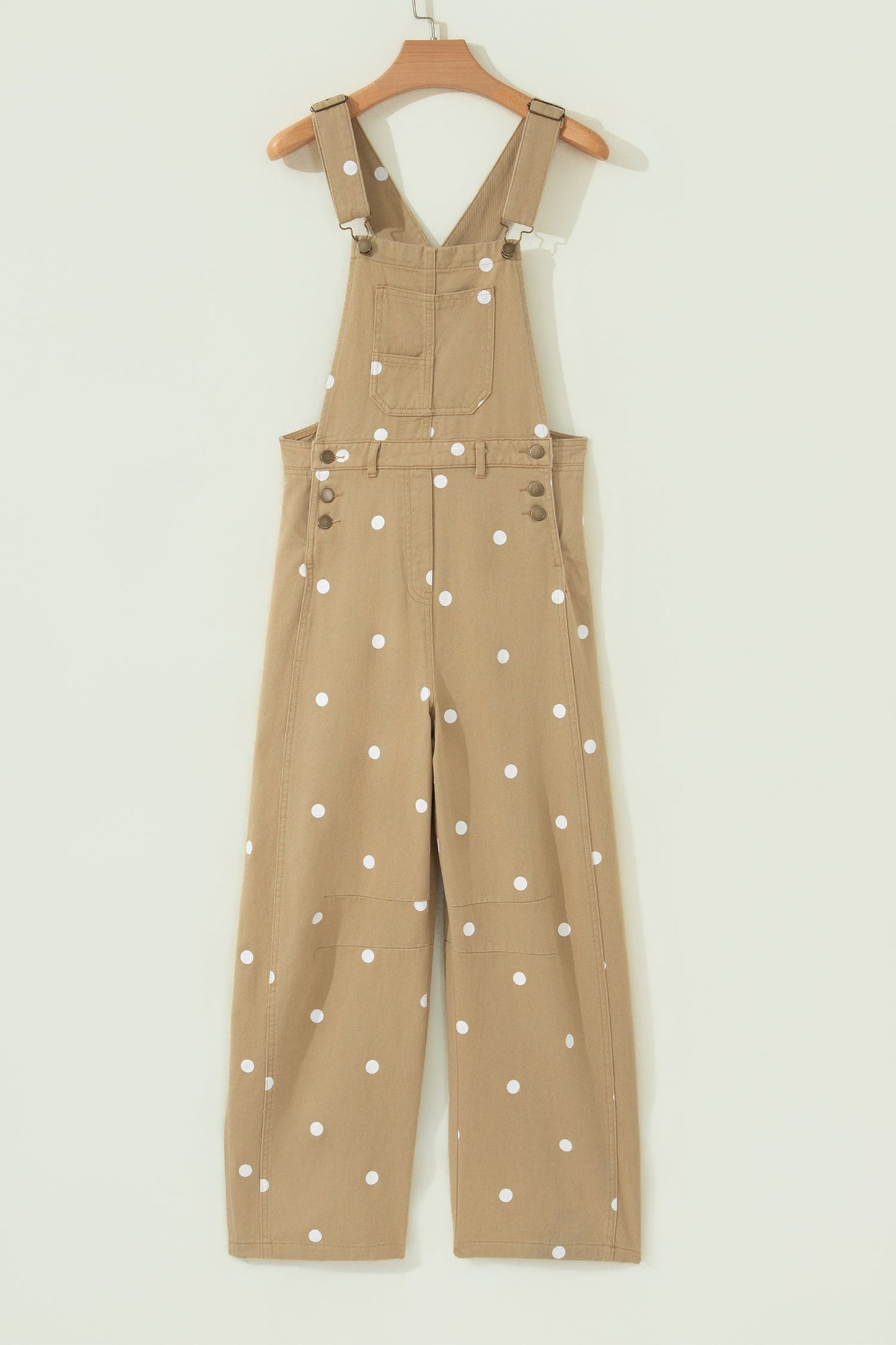 Polka Dot Denim Barrel Leg Overalls