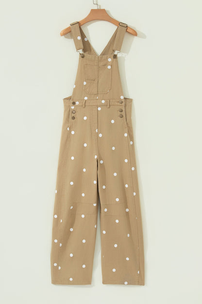 Polka Dot Denim Barrel Leg Overalls