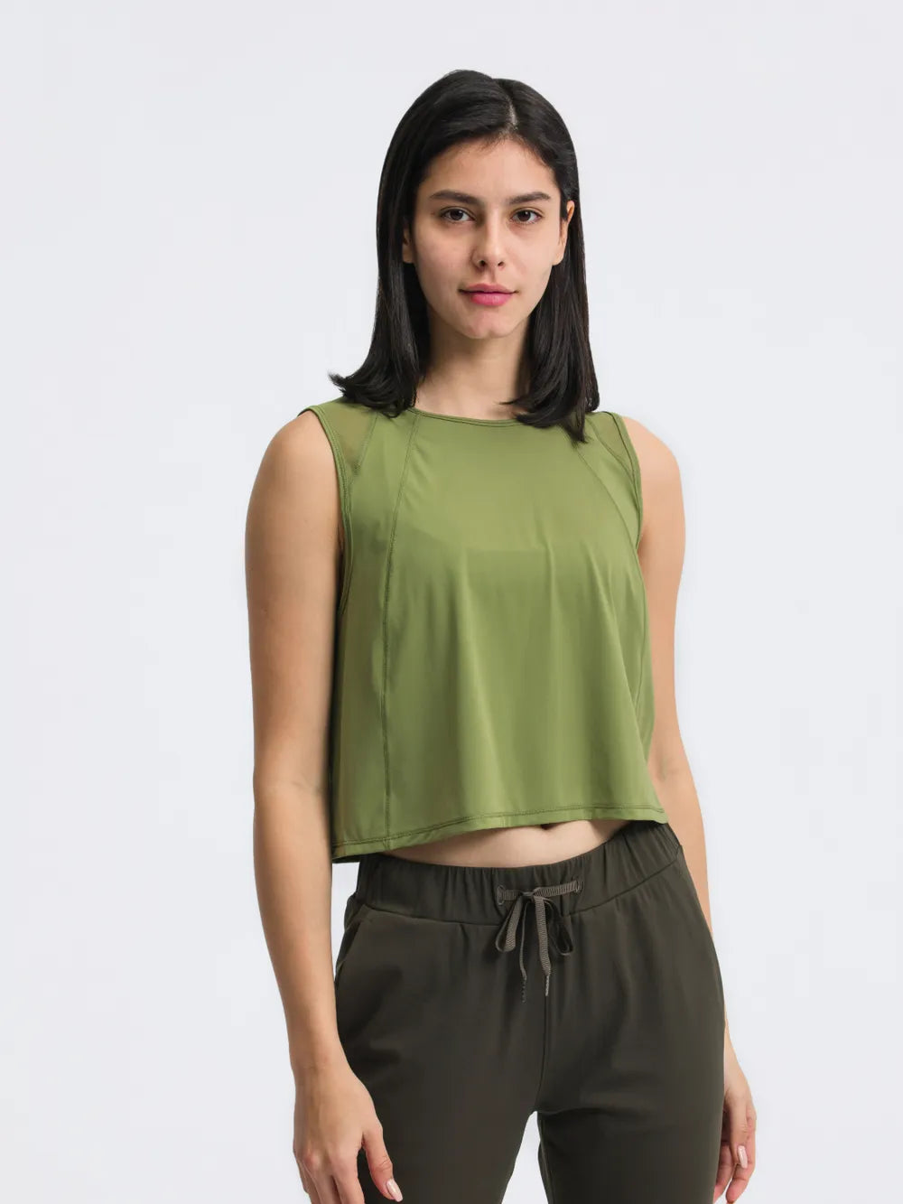 Open Back Slit Round Neck Activewear Tank Top