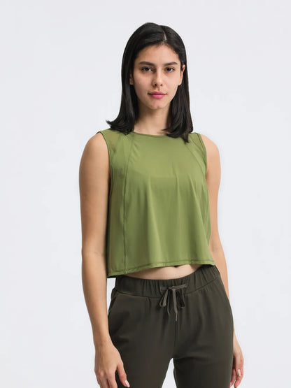 Open Back Slit Round Neck Activewear Tank Top
