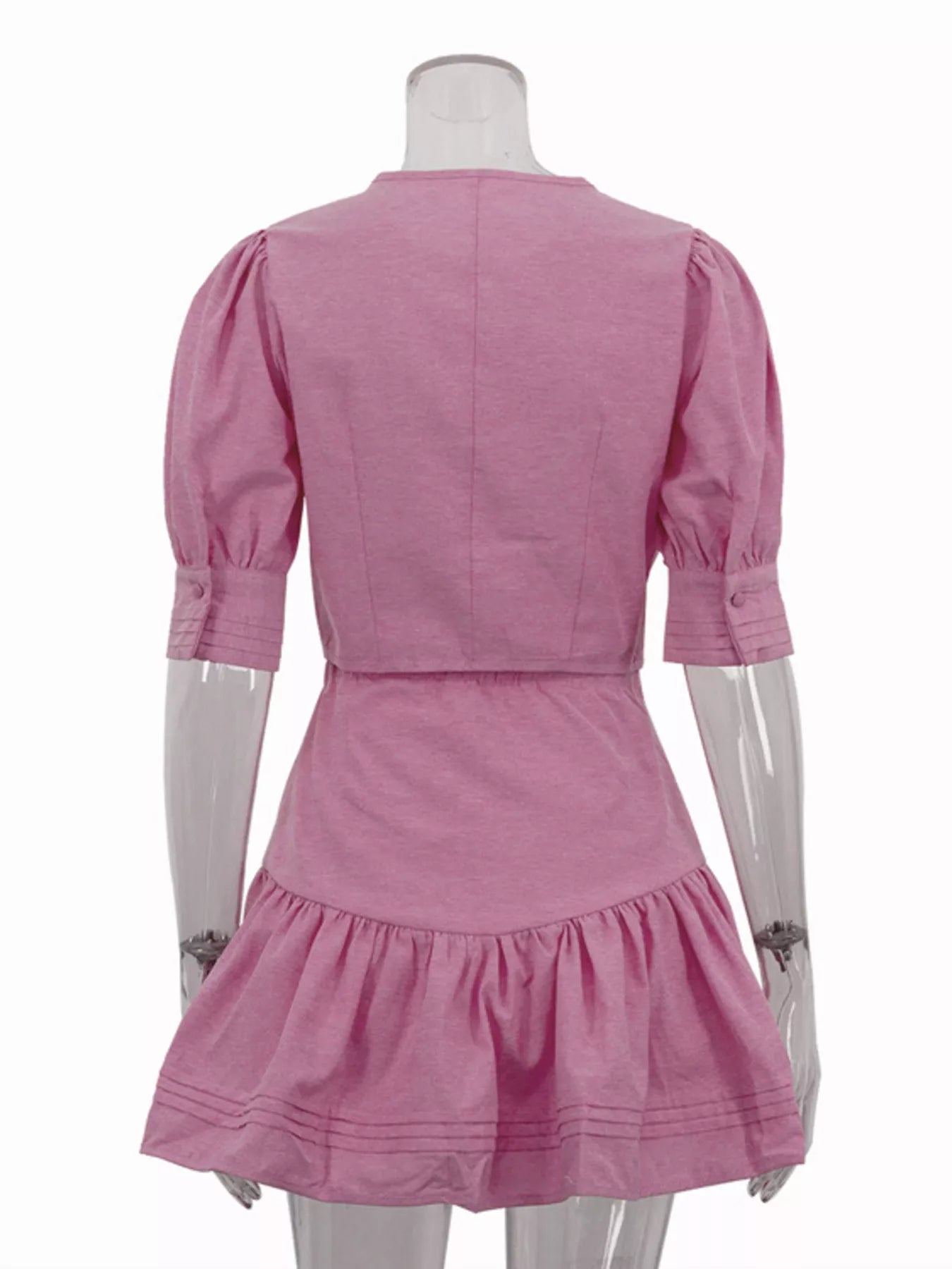 Women's Puff Sleeve Cropped Top and Ruffled Skirt Set - Matching Sets