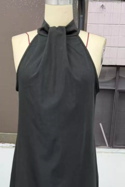 Women's Halter Neck Sleeveless Maxi Dress, Side Slit - Maxi Dresses