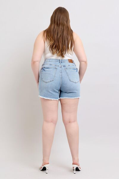 Full Size Tummy Control Raw Hem Denim Shorts Plus Size - Ro + Ivy