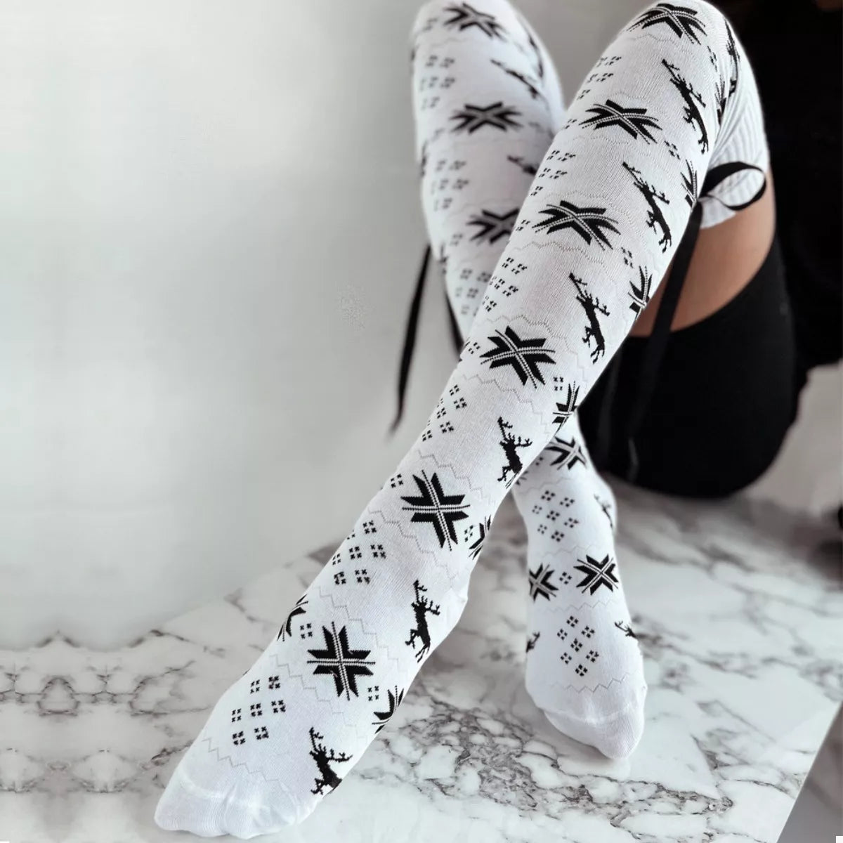 Christmas Bow Cotton Knee-High Socks