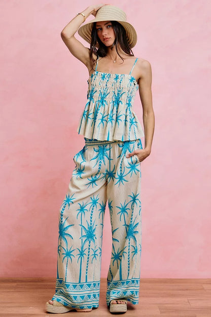 Women's Palm Tree Print Smocked Cami Top - Cami Tops