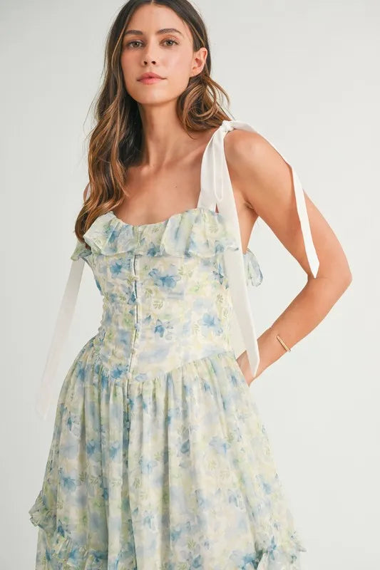 Floral Printed Shoulder Strap Midi Dress – outfit idea for women | Ro + Ivy