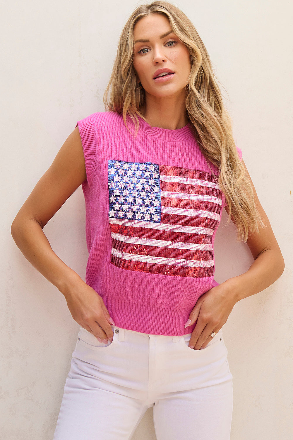 American Flag Patriotic Knitted Tank Vest — July 4Th Solid Casual Style - Bonbon 20% OFF