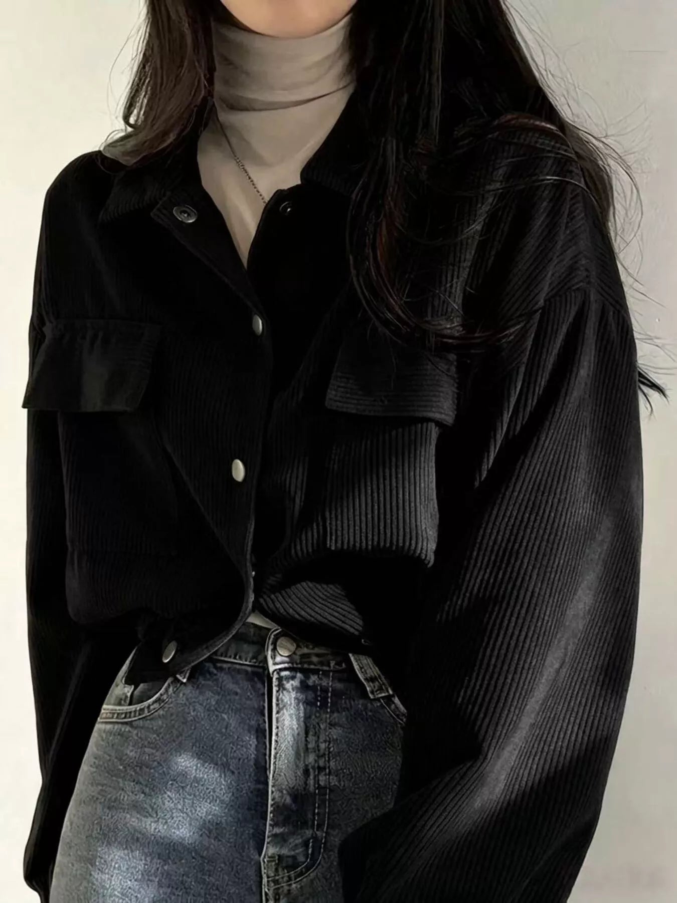 Corduroy Snap Button Cropped Jacket