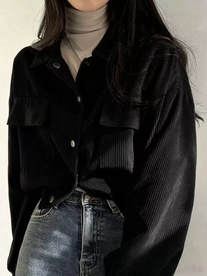 Corduroy Snap Button Cropped Jacket