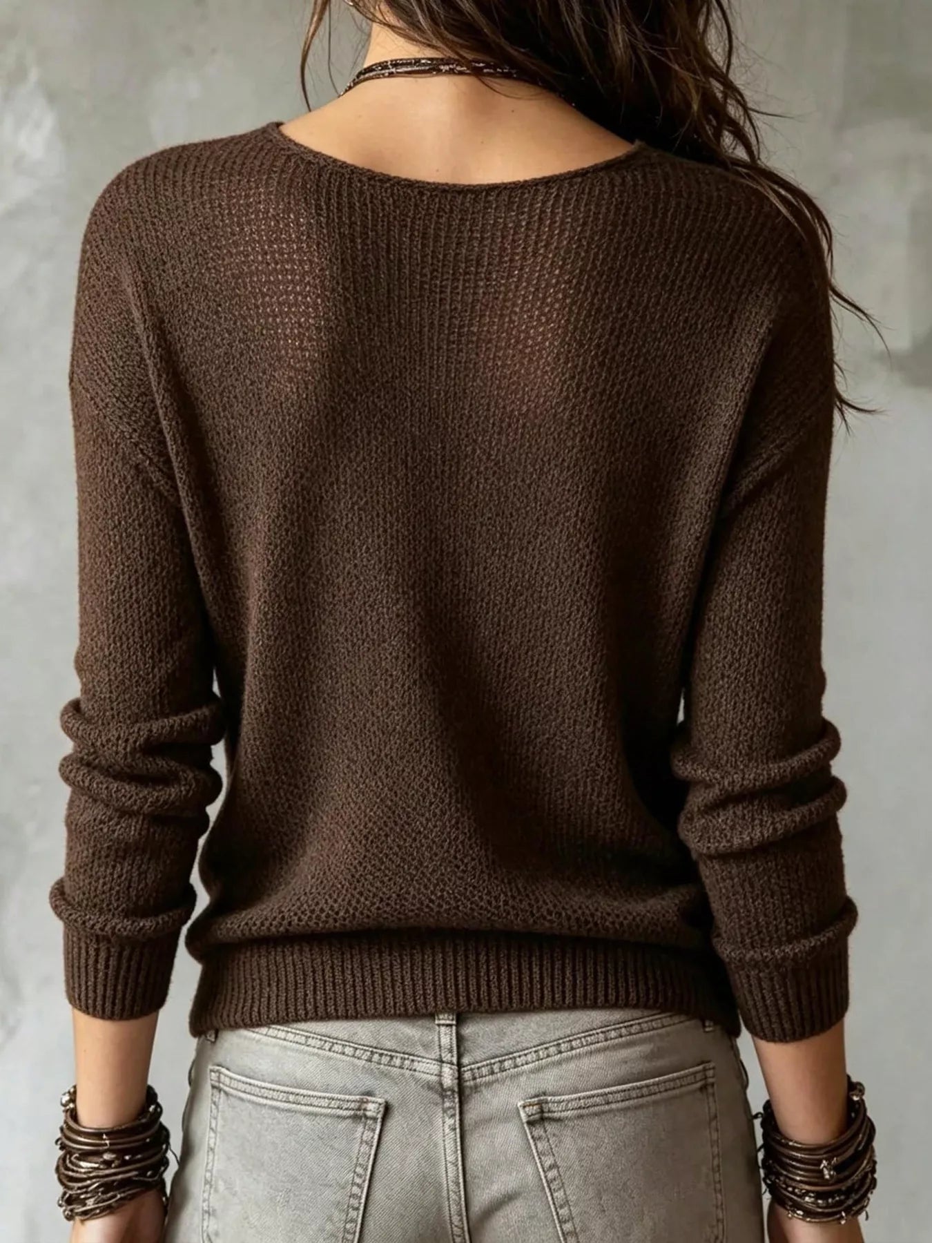 Wrap-Front Dropped Shoulder Knit Sweater