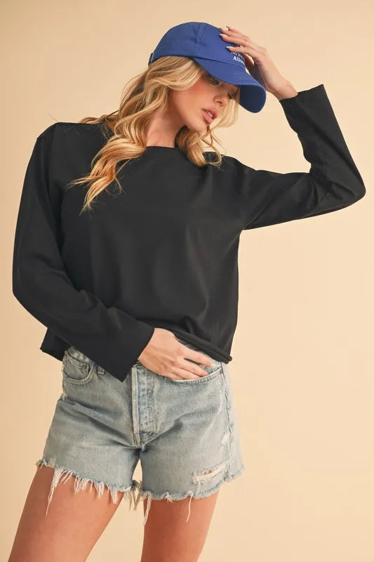 Lightweight Round Neck Long Sleeve Cotton Top | Trendy Tops Outfit Idea for Women by Ro + Ivy | Elevated Basics, Modern Comfort & Style