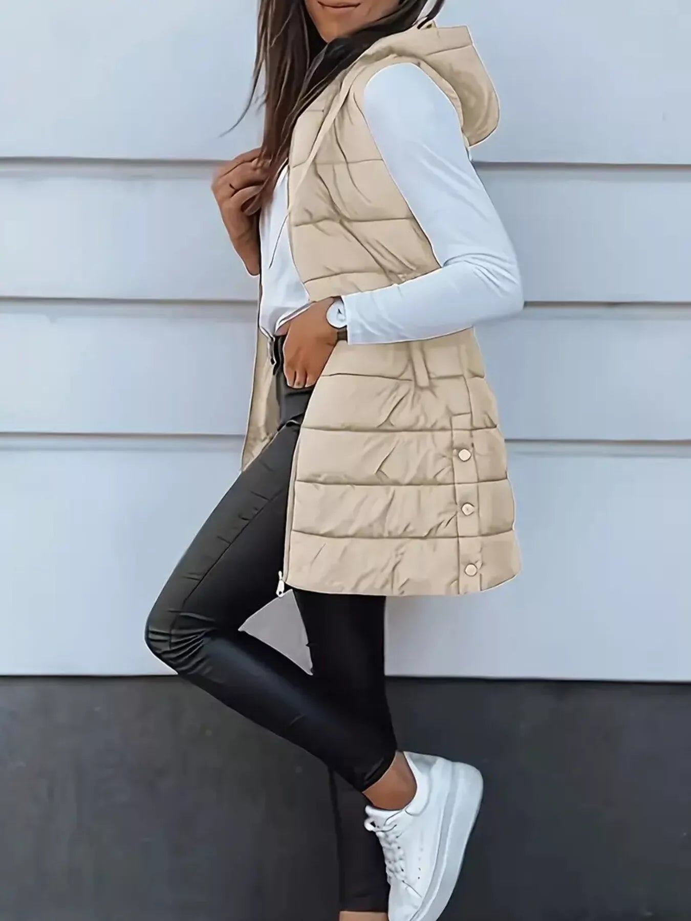 Zip Up Longline Hooded Puffer Vest