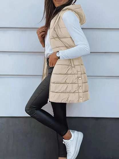 Zip Up Longline Hooded Puffer Vest