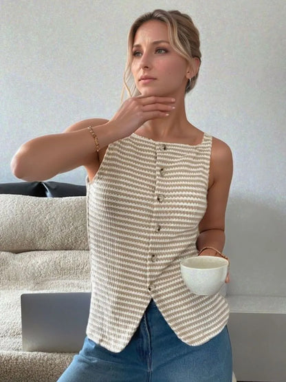 Women's Button Down Striped Tank Top - Tank Tops