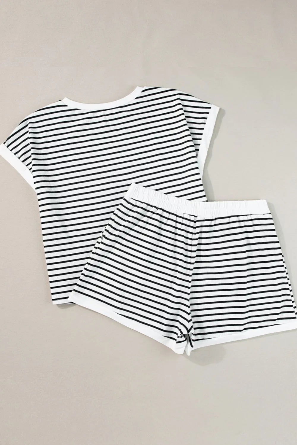 Women's Striped Contrast Top and Shorts Set - Matching Sets