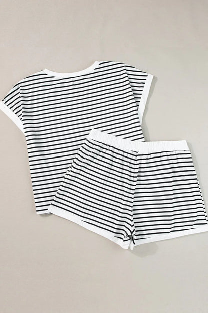 Women's Striped Contrast Top and Shorts Set - Matching Sets