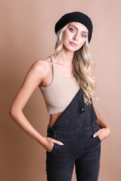 Boucle Rib Knit Beret in Black - Ro + Ivy